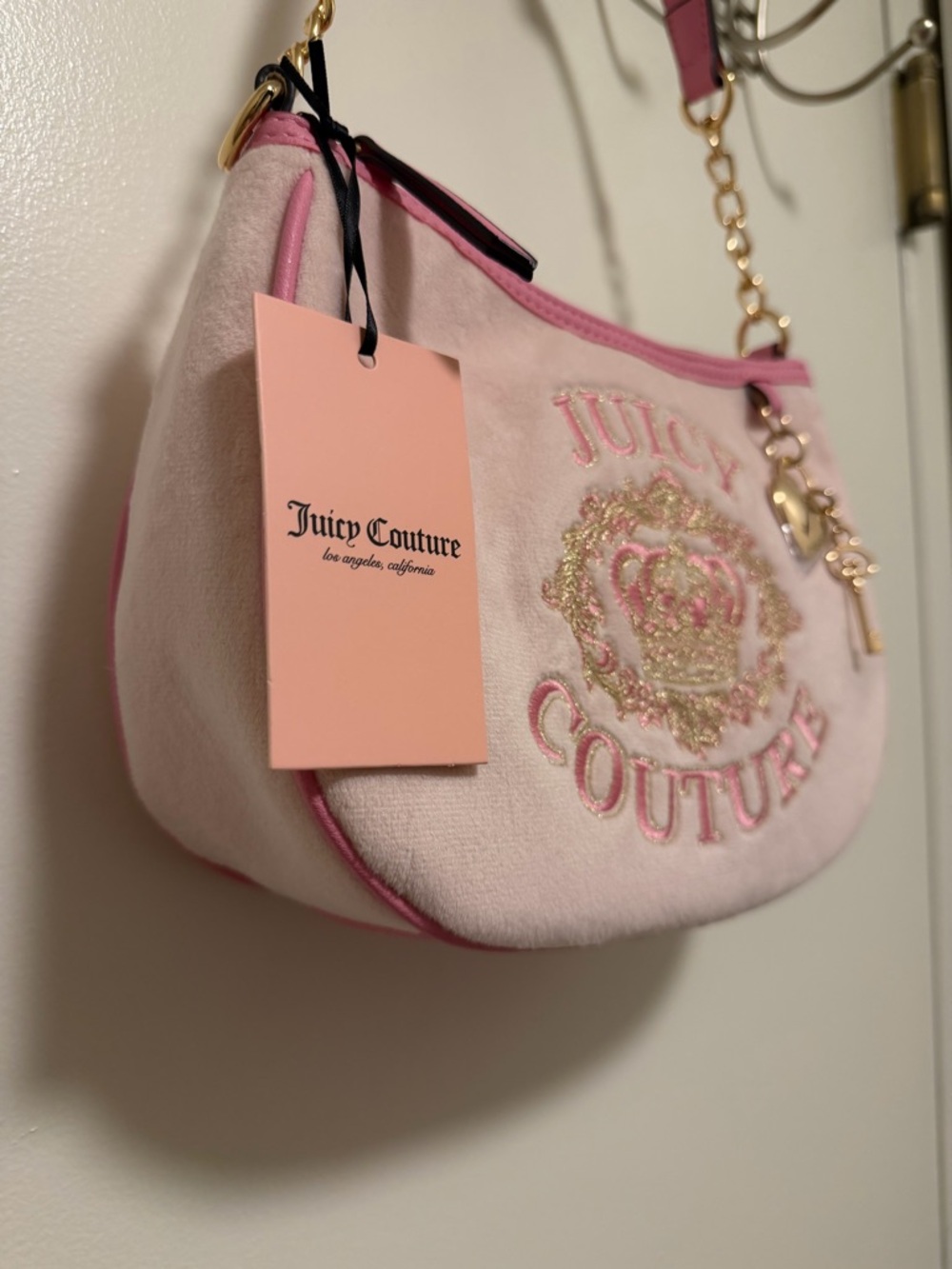 Juicy Couture Pink Gold Embroidered Shoulder Bag NWT